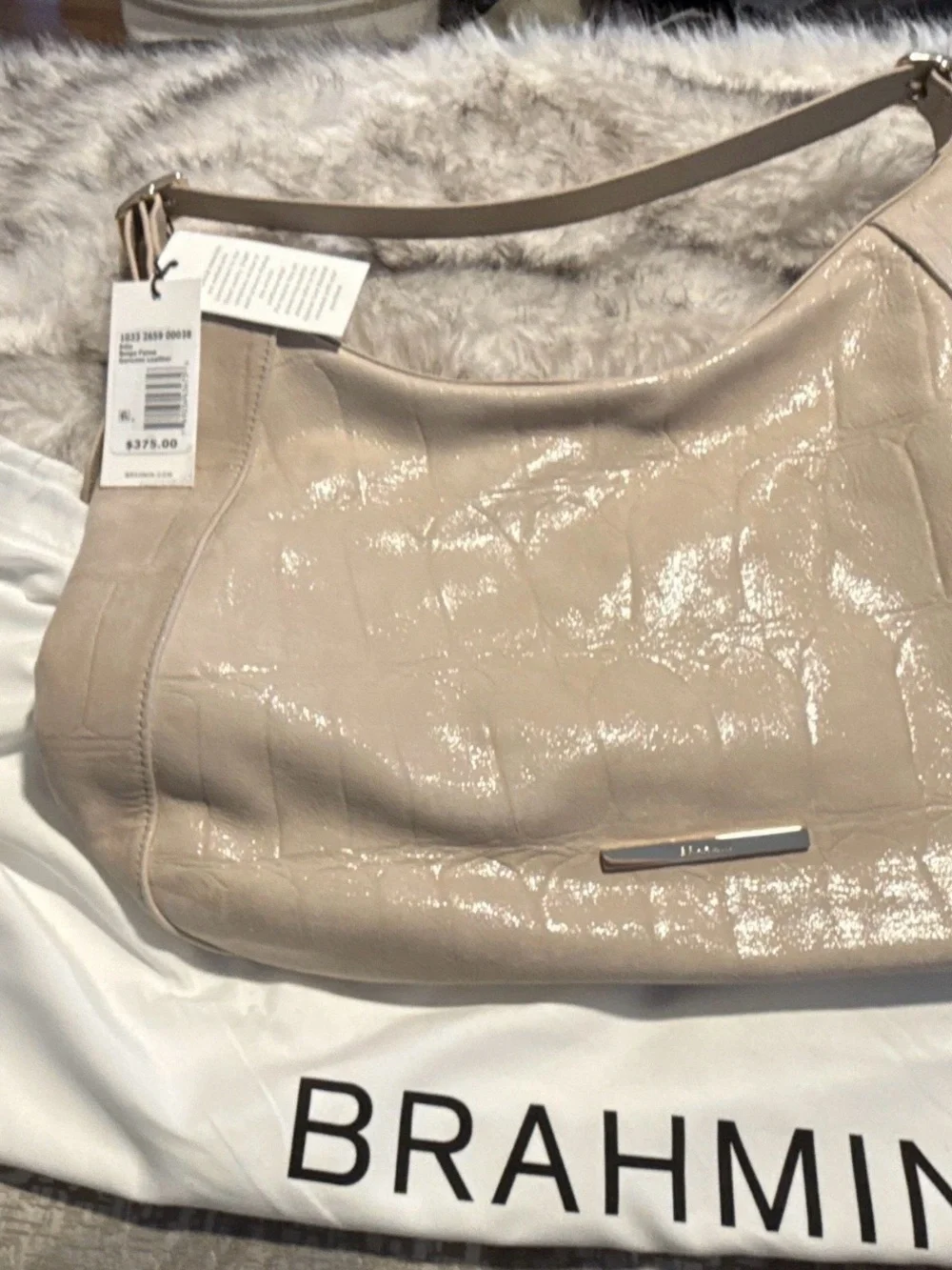 Brahmin Beige Patent Leather Shoulder Bag
